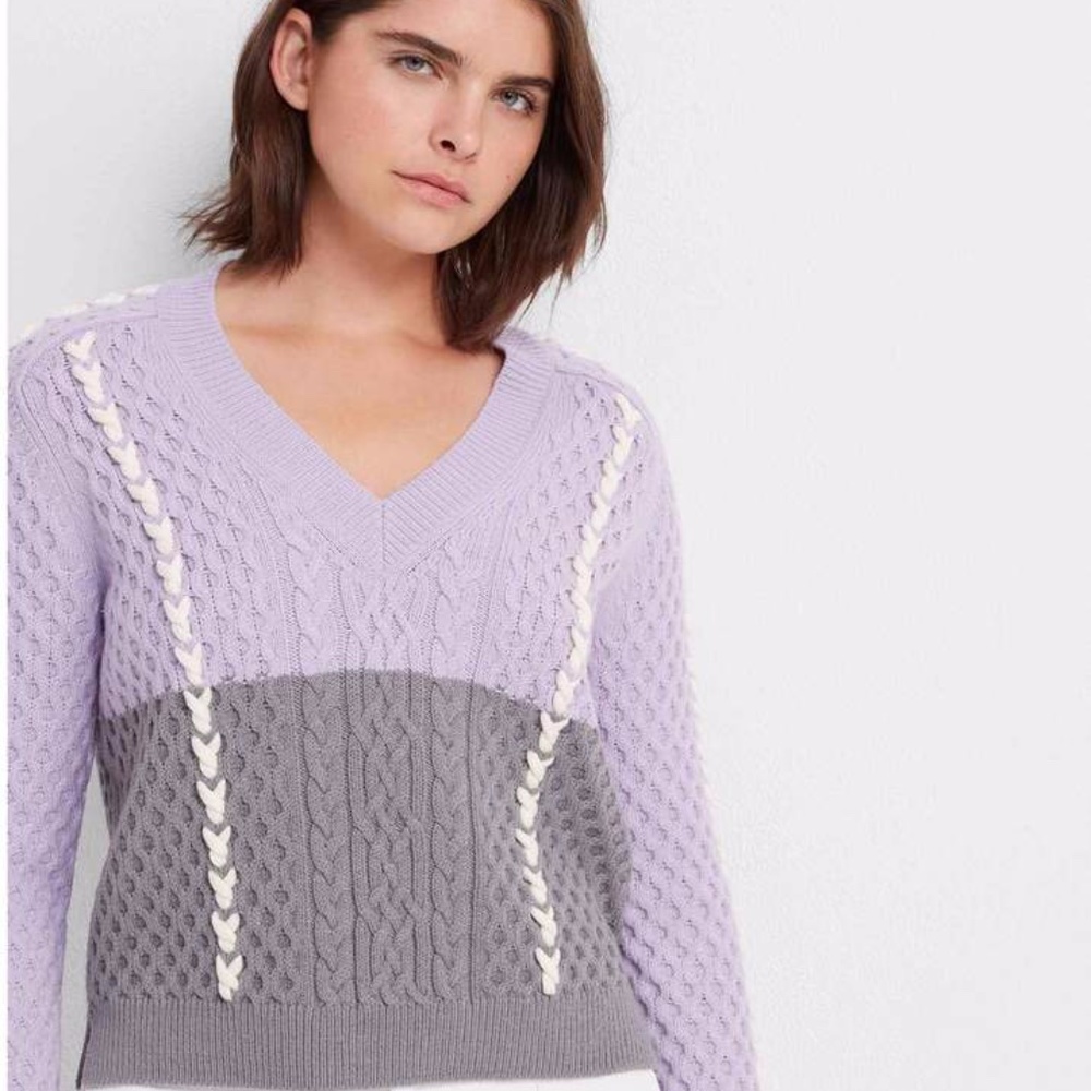 V-Neck Color Block Purple Club Monaco nWT